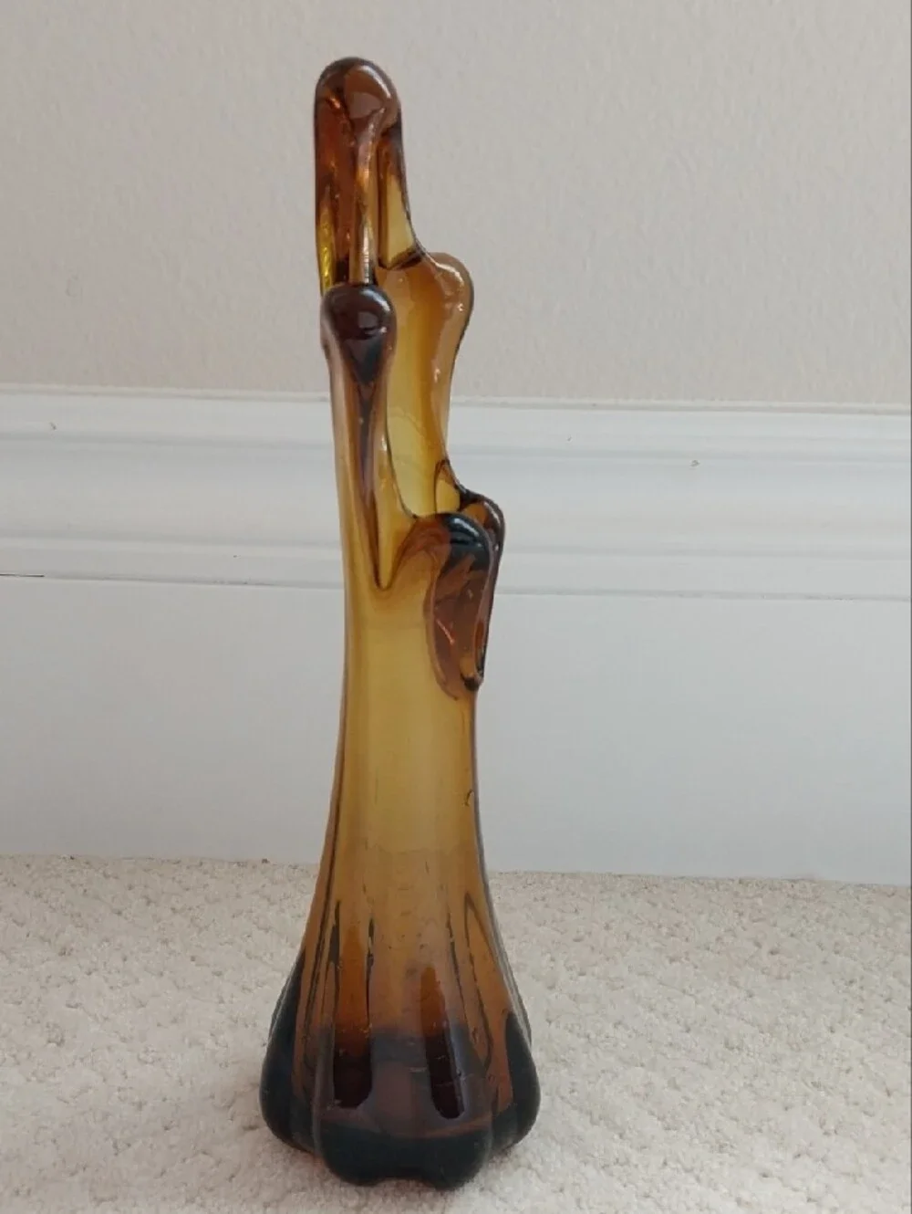 Murano Amber and Dark Brown Sculptural Art Glass Vase